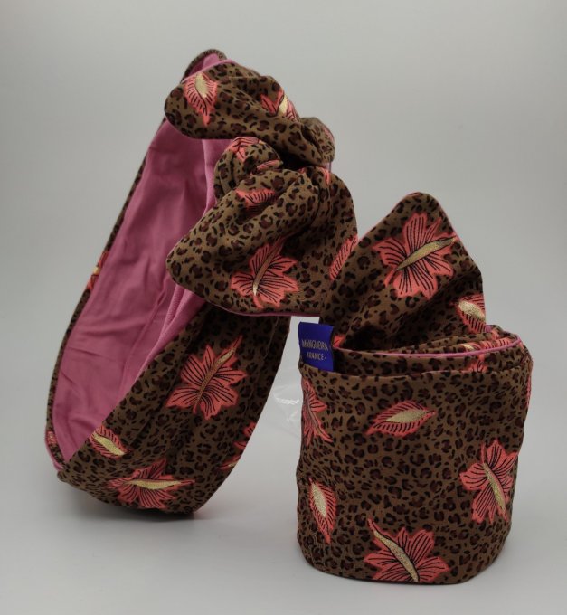 Headband femme, imprimé Léopard /Vieux Rose