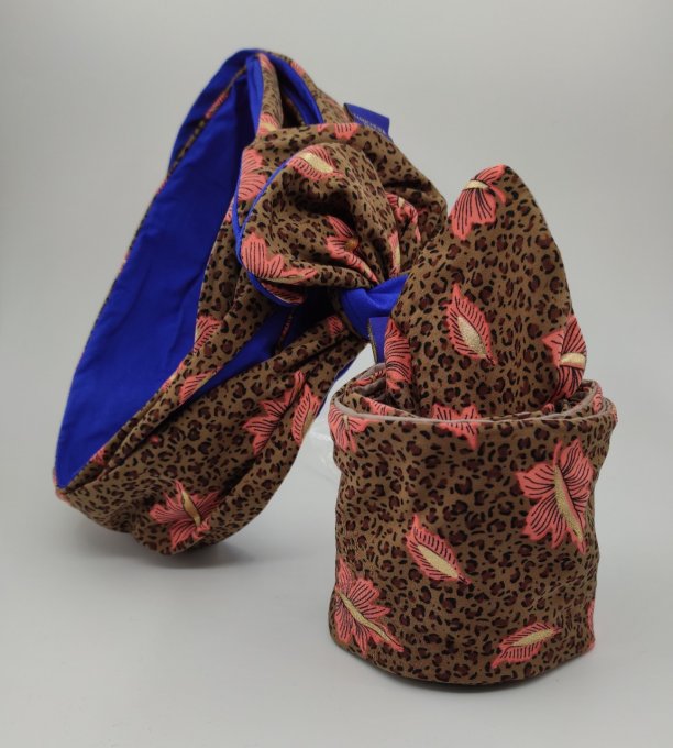 Headband femme, imprimé Léopard /Bleu Roi