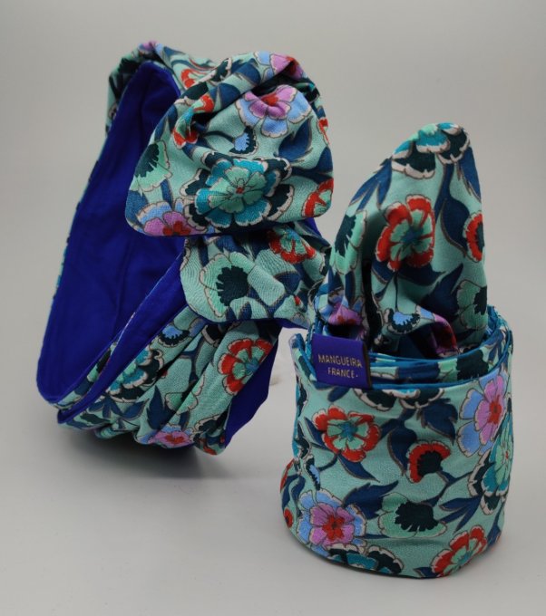 Headband femme, imprimé Fleuri/Bleu Roi