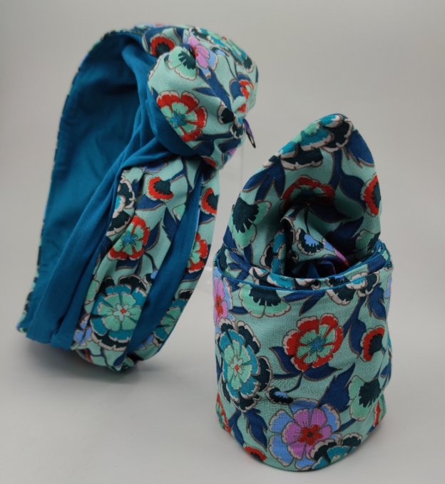 Headband femme, imprimé Fleuri/Vert Émeraude