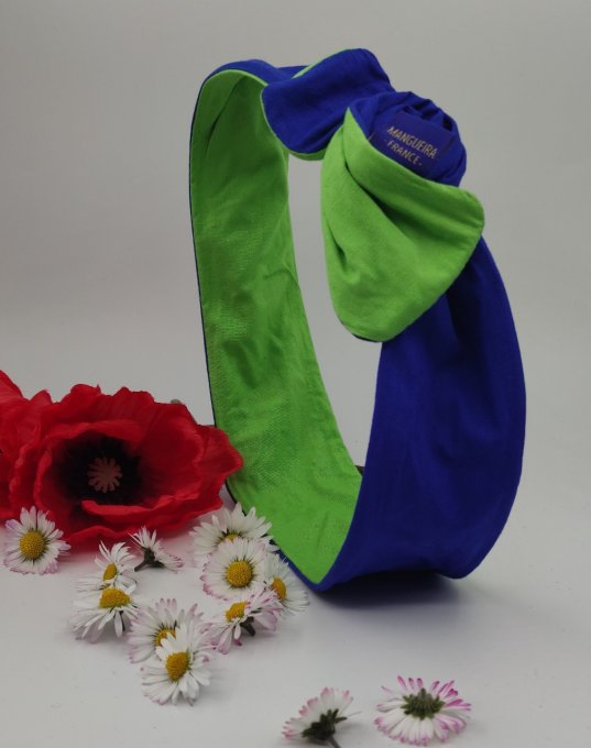 Headband femme et enfant uni Bleu Roi/Vert Cru