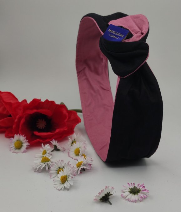 Headband femme et enfant uni Noir/Vieux Rose
