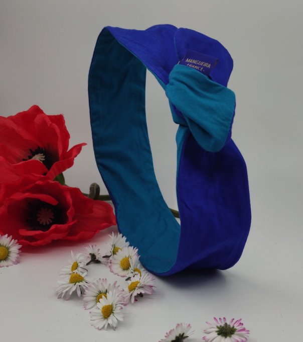 Headband femme et enfant uni Bleu Roi/Vert Émeraude