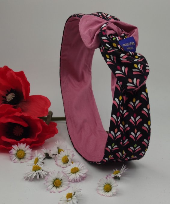 Headband femme et enfant, imprimé Twiggy/Vieux Rose