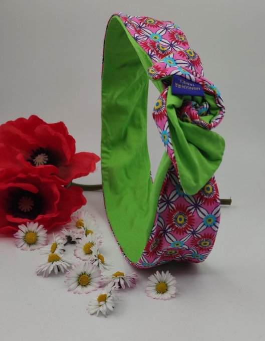 Headband femme et enfant, imprimé Fleuri/Vert Cru