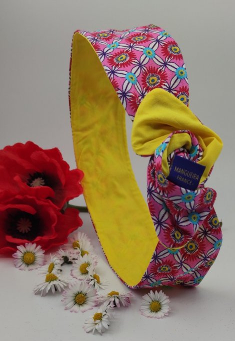 Headband femme et enfant, imprimé Fleuri/Jaune citron