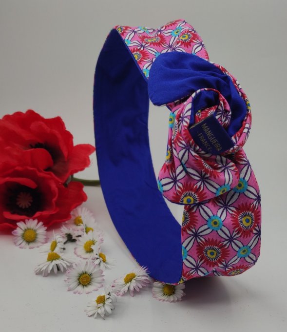 Headband femme et enfant imprimé Fleuri/Bleu Roi