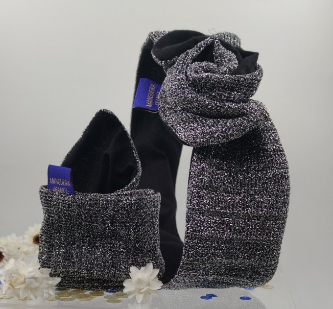 Headband femme et enfant, Lamé Argent/ Noir