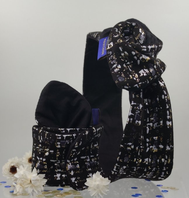 Headband femme et enfant, Imprimé Chic à motifs Dorés, Gris et Blanc/ Noir