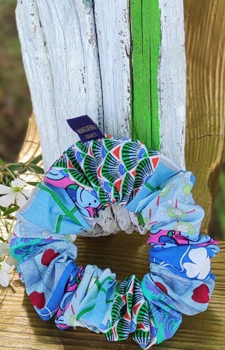 Chouchou en véritable Patchwork "TURQUOISE"