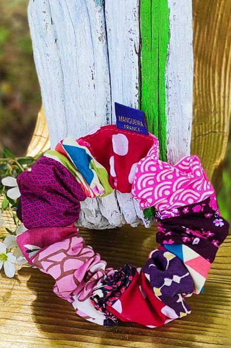 Chouchou en véritable Patchwork "FUSHIA"