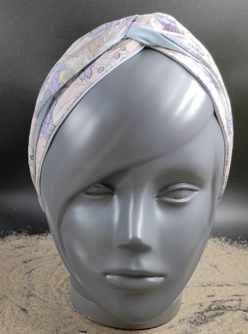 Headband femme et enfant, imprimé Guimauve/ Bleu Pastel