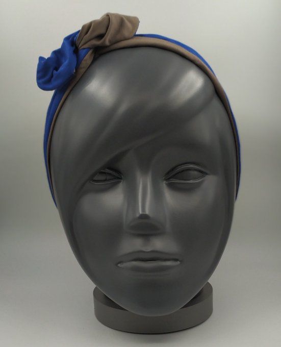 Headband femme et enfant uni Bleu Roi/Taupe
