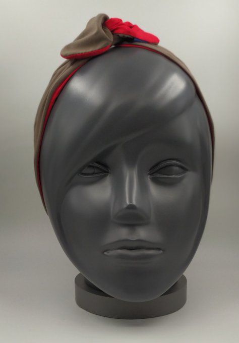 Headband femme et enfant uni Taupe/Rouge