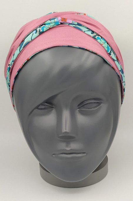 Headband femme, imprimé Fleuri/Vieux Rose