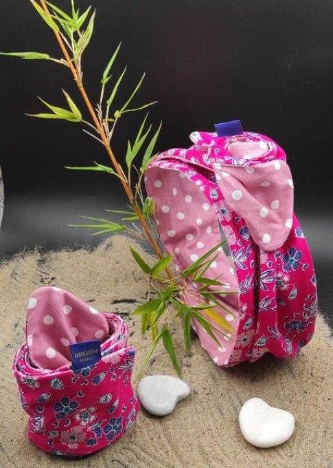 Headband femme et enfant, imprimé Kimono/ Pois Blancs sur fond Rose