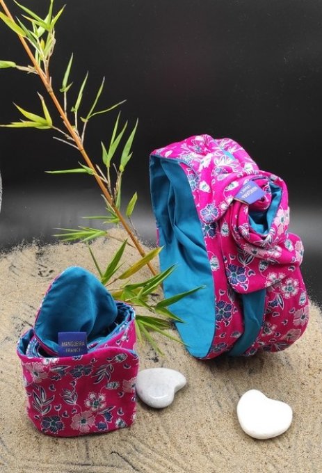 Headband femme et enfant, imprimé Kimono/ Vert Emeraude