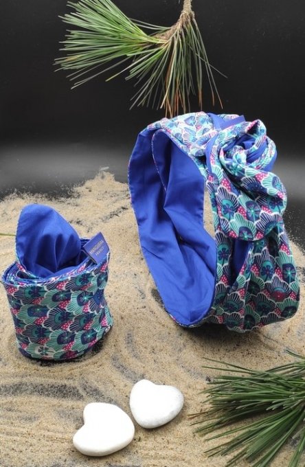 Headband femme et enfant, imprimé Lagon/ Bleu Roi
