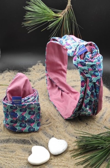 Headband femme et enfant, imprimé Lagon/ Vieux Rose