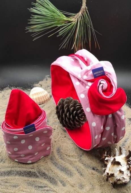 Headband femme et enfant, imprimé Pois Blancs sur fond Rose/ Rouge