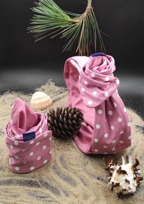 Headband femme et enfant, imprimé Pois Blancs sur fond Rose/ Vieux Rose